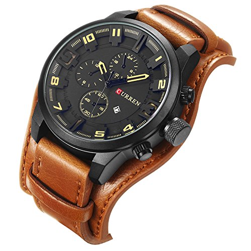 Curren - Reloj de pulsera analógico digital de cuarzo para hombre con pulsera de cuero - Imagen 3