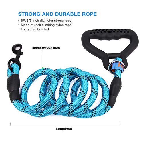 YIHATA Dog Leash Dog Leashes 6 FT Dog Training Walking Leashes with Ergonomic Soft Rubber Handle and Highly Reflective Threads, Chew Proof, Ideal for Large Medium Small Dogs (Blue) - Thumbnail 5