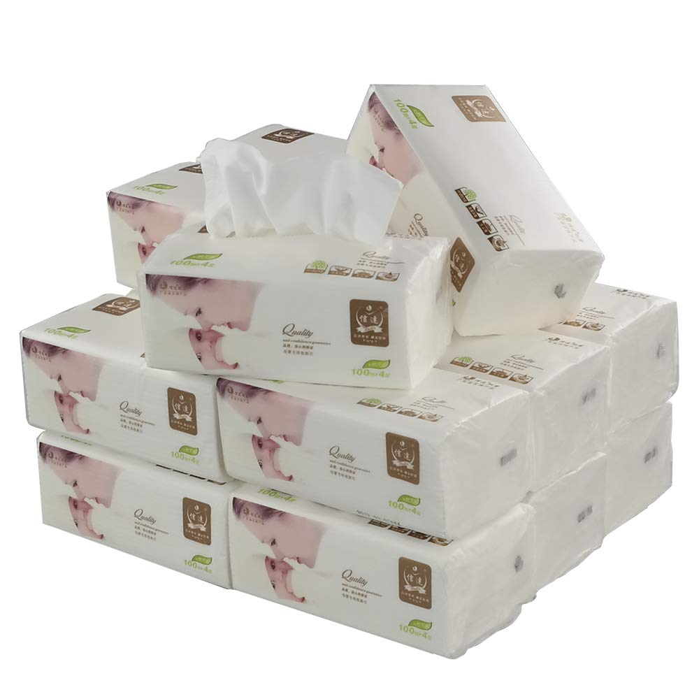 Ikando Pack of 16 Soft Facial Tissues Paper Napkin, 4-Ply Soft Tissues for Home, Office, School & Healthcare, 1600 Sheets (16 Packs of 100)