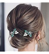 Jeairts Turquoise Hair Pins Silver Leaf Wedding Hair Pieces Glitter Rhinestone Headpiece Hair Cli...