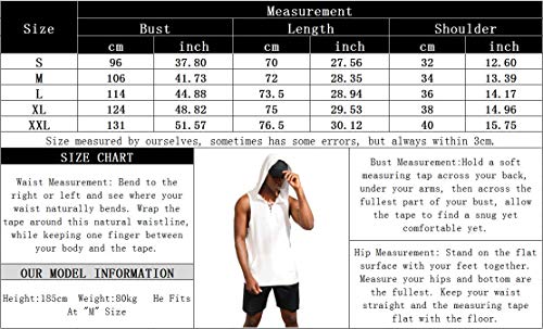 poriff Mens Hooded Tank Tops Workout Sleeveless Muscle Gym Bodybuilding Fitness T-shirt with Pocket S-XXL White M