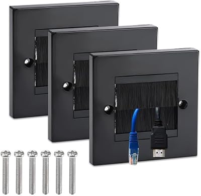 ADERTOS 3 Pack Brush Wall Plate Cable Passthrough Black Wall Plate