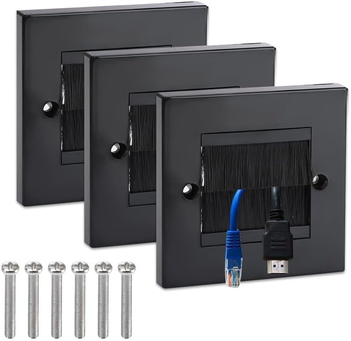 ADERTOS 3 Pack Brush Wall Plate Cable Passthrough Black Wall Plate