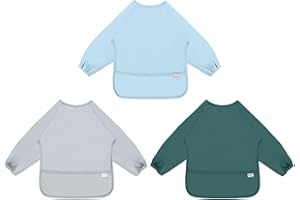 ALVABABY Baby Bib Waterproof Feeding Bibs with Crumb Catcher Pocket Snap Adjustable Toddler Boys Girls