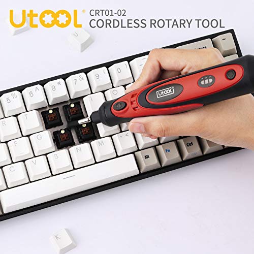 Cordless Rotary Tool, Utool 3.6V Li-ion Rotary Tool with 42 Accessories, USB Charging Cable and 3 Variable Speed of 5000~15000rpm for Delicate & Light DIY Small Projects, Red