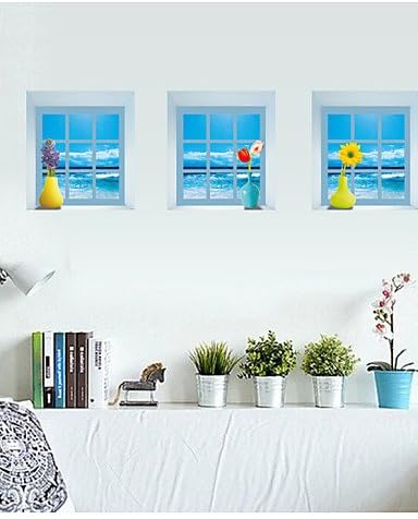 ARTISUE Set of 3 3D Wall Stickers Wall Decals, Windowsill Vase Wall Sticker, 17" x 24"
