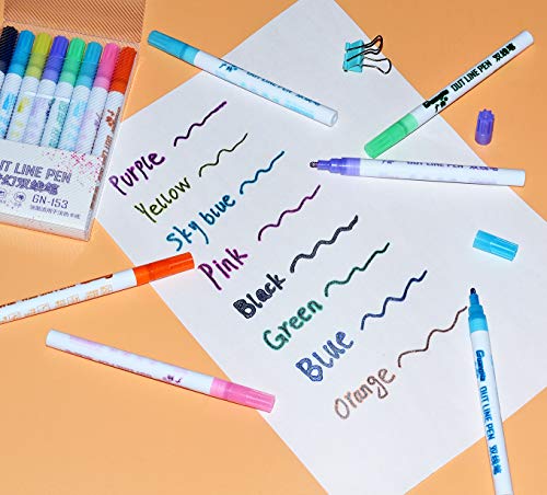 8 Colors/Set Double Line Pen Fluorescent Glitter Marker Pen Outline Pen Stationery for Card Making, Birthday Greeting, Scrap Booking, Painting, DIY Art Crafts - Thumbnail 2