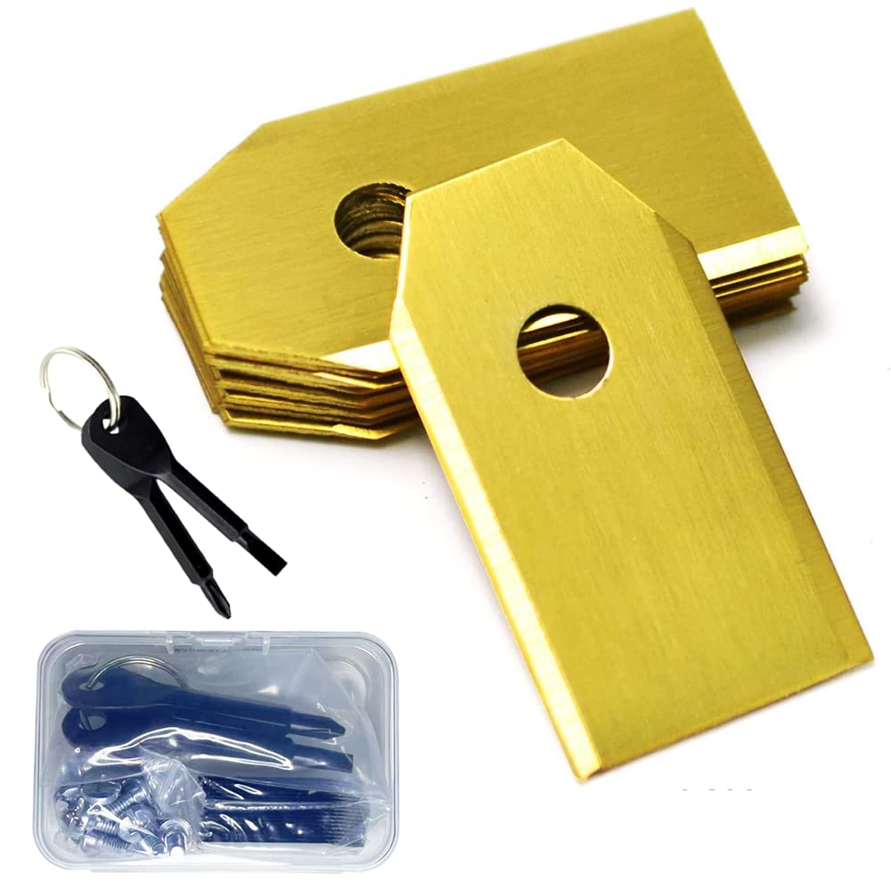 AMZSEA Compatible with all Husqvarna automatic mowers/Gardena robotic mowers Replacement mower blades and 1 pair of black key screwdrivers (35x18x0.75mm) (18PCS, gold).