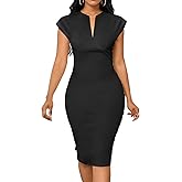 SxClub Business Dresses for Women Elegant Long Sleeve Bodycon Pencil Knee Length Formal Dress for Evening Cocktail