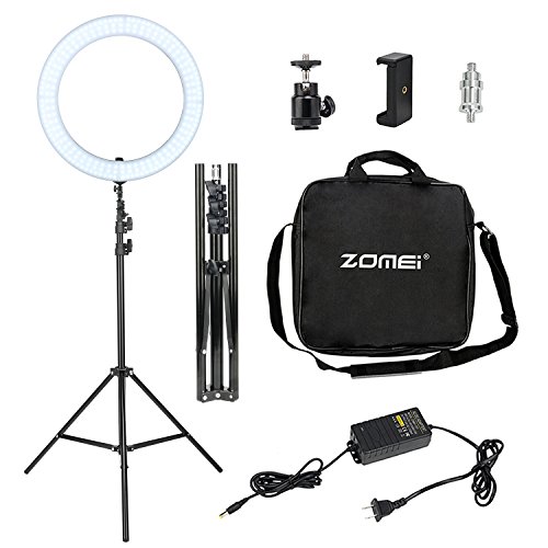 LED Ring Light with Stand, Zomei 18 Inches Ring Light for Camera Smartphone Youtube Video Shooting and makeup, Dimmable 2700-5500K Studio Lighting with Phone Holder, Hot Shoe and Carrying bag