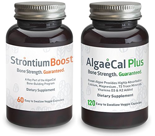 Calcium and Strontium Citrate Supplement - AlgaeCal Plus & Strontium Boost Combo - All Organic Ingredients - Only Bone Building Formula Guaranteed to Increase Bone Density (12 Bottle, 6 Month Supply)