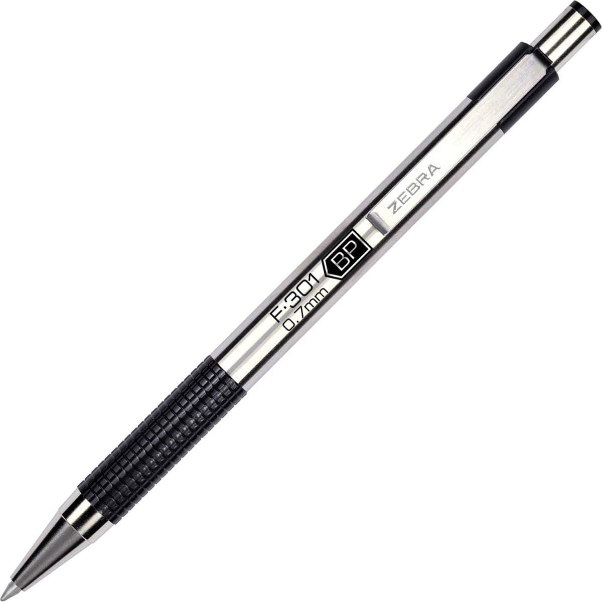 Amazon Com Zebra F 301 Retractable Ballpoint Pen 0 7mm Black Ink Stainless Steel Black Barrel Pack Of 24 Pens Sold As 1 Pack Office Products