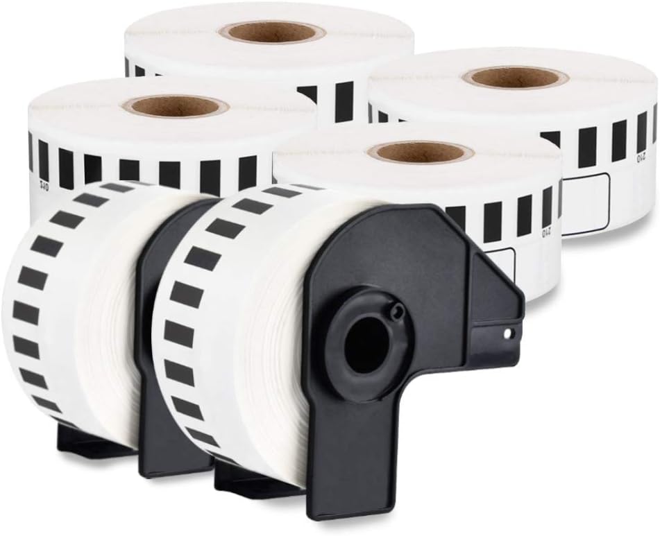 enKo - Compatible DK-2210 Continuous Paper Labels (1.1 Inch x 100 Feet) Compatible for Brother QL Label Printers - 6 Rolls + 2 Refillable Cartridges : Office Products