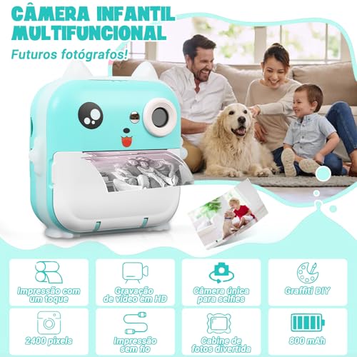 Câmera Instantânea (green), Câmera Instantânea, Pode Imprimir Fotos, Grafite Diy, Vídeo HD, Pixels HD de 2400W
