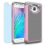 Samsung Galaxy J5 / J500 Case, INNOVAA Smart Grid Defender Armor Case W/ Free Screen Protector & Touch Screen Stylus Pen - Grey/Light Pink