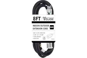 YOJOE 14/3 8 ft Black Outdoor Extension Cord- 14 Gauge 3 Prong SJTW Heavy Duty Extension Cord Waterproof, Lighted Extension Cord for Christmas Lights, Christmas Decorations, Appliances, UL Listed