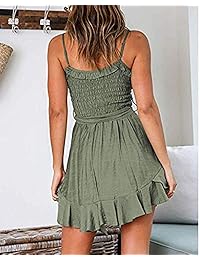 Memoryee - Mini vestido de verano para mujer, con correa de espagueti, sin espalda, color sólido