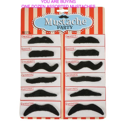 Mustache Party Pack One Dozen Mustaches COMUSBL