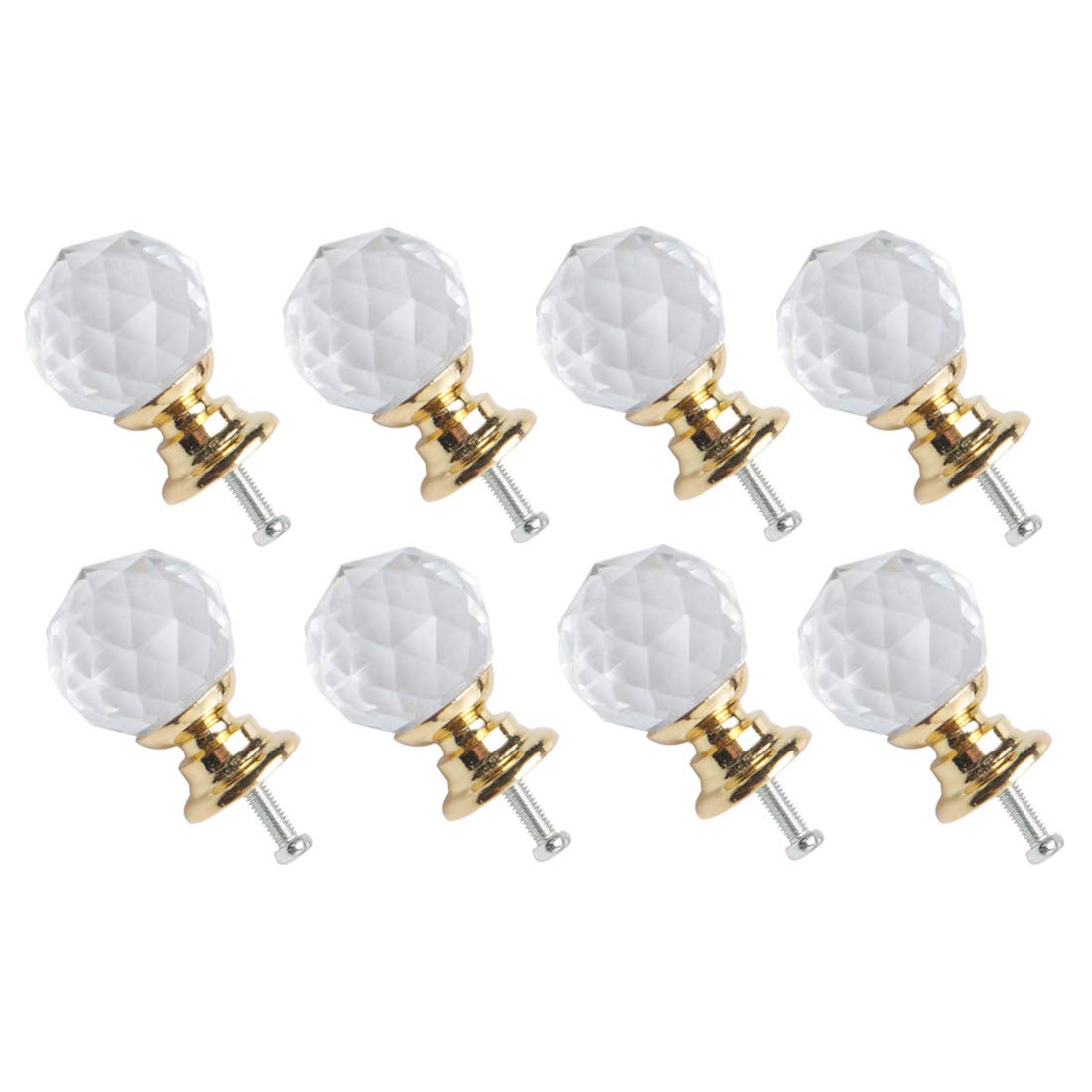 sourcing map 8pcs Crystal Knobs Aluminum Alloy Base Round Shaped Drawer Pull Handle Knob for Furniture Cupboard Wardrobe Dresser Gold Color