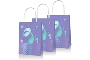 Mermaid Party Bags 12 Packs Mermaid Gift and Goodie Paper Bags Party Favor bags for Mermaid Themed Party Kids Birthday Party 