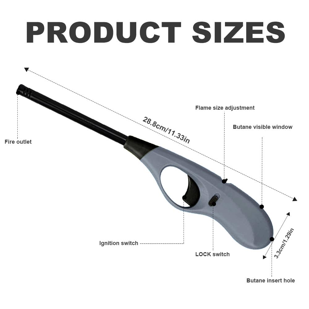 Butane Lighter, 4pcs Refillable Long Flame Lighter for BBQ Candle(No Butane Inside)