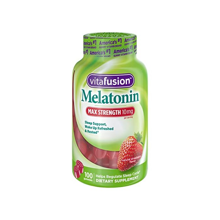 vitafusion Max Strength Melatonin Gummy Supplements, Strawberry Flavored, 10 mg Melatonin Sleep Supplements, America’s…