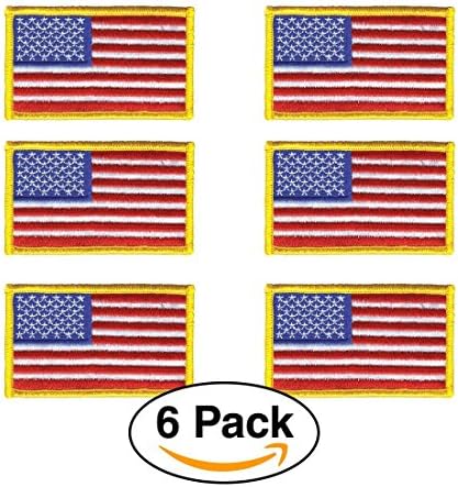 6 Pack - American Flag Embroidered Patch Iron On or Sew On Military / Police flag Patch (red)