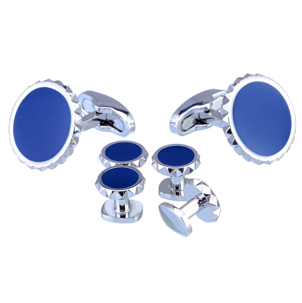 Salutto Men's Cufflinks and Studs Set for Formal French Shirt With Gift Box (GearNavy)