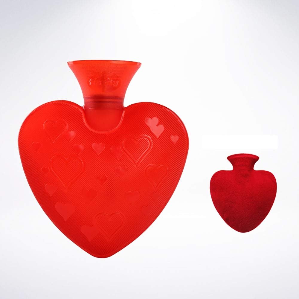 Hydfu Red Heart-Shaped Hot Water Bottle,High Density PVC Thermoplastic Hot Water Bag with Secure Leakproof Lid,0.7 Liter Hot Water Bottles Mini with Soft Fleece Cover Removeable 21×17 cm