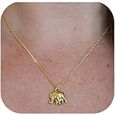 LILOLILO Elephant Necklace for Women, 14K Gold Plated Dainty Adjustable Chain Pendant for Everyday Layering Jewelry, Sensitive Skin Safe Sustainable Gift