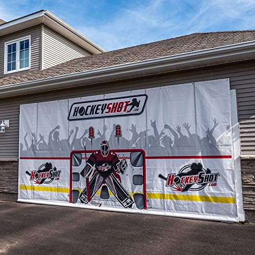 HockeyShotCrowd Goes Wild - 7'x16' Heavy Duty Hockey Shooting Tarp for All Skill Levels, Garage & Wall Protection, Easy to Install & Remove, Pockets for Target Practice.