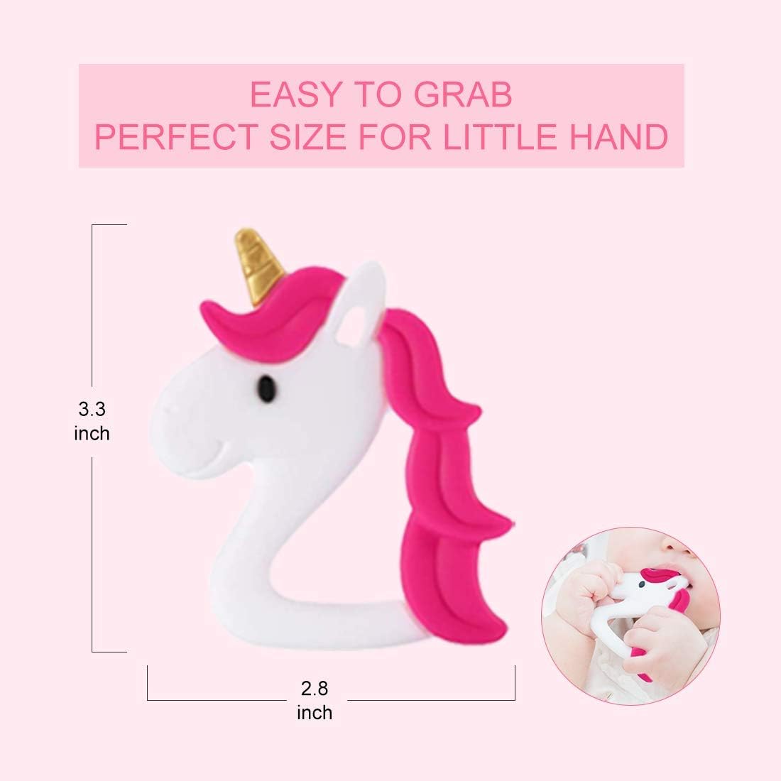 AUBECO Baby Girl Unicorn Teething Toys, 100% Food Grade Silicone Teethers for Babies, Infant and Toddler Chew Toy for Small Baby Hands, Prevent Swallowing, with Massage Dots : Baby