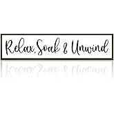 Relax, Soak & Unwind Sign, Farmhouse Bathroom Wall Decors, Spa Decor, BathRoom Sign with Wood Frame, Restroom Decor, Tiered Tray Sign, Wooden Box Sign Desk Décor, Bathroom Wall Decor Wood Framed