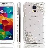 Bligli 2015 [Extreme Deluxe][Bling Diamond] Crystals [Two Flowers] Clear Cover Case For Apple iPhone 4 4S