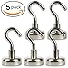 Neodymium Magnetic Hooks (5 Pack - 50% More) Incredibly Strong 30+ LB Strength Hook Magnets - Heavy Duty - Powerful Rare-Earth Metal Neodymium Magnet Perfect for Hanging Tools, Utilizels, More