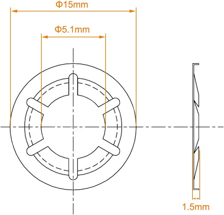 sourcing map M6 Washer 5.1mm I.D. 15mm O.D. Internal Tooth Lock Washers Push-On Locking Speed Clip 304 Stainless Steel 10pcs - Image 4