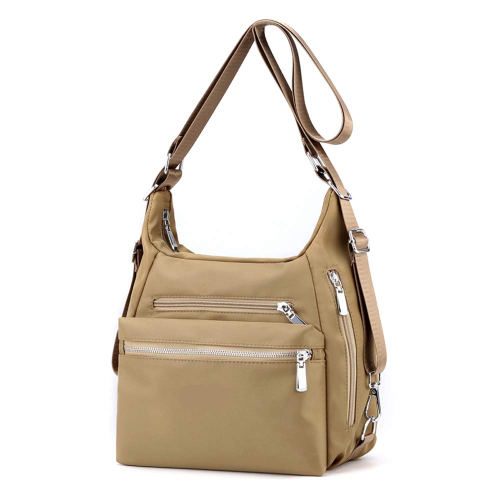 YANAIER Women Shoulder Bag Ladies Handbag Backpack Waterproof Nylon Tote Handbag Convertible Backpack Bag Multifunctional Khaki