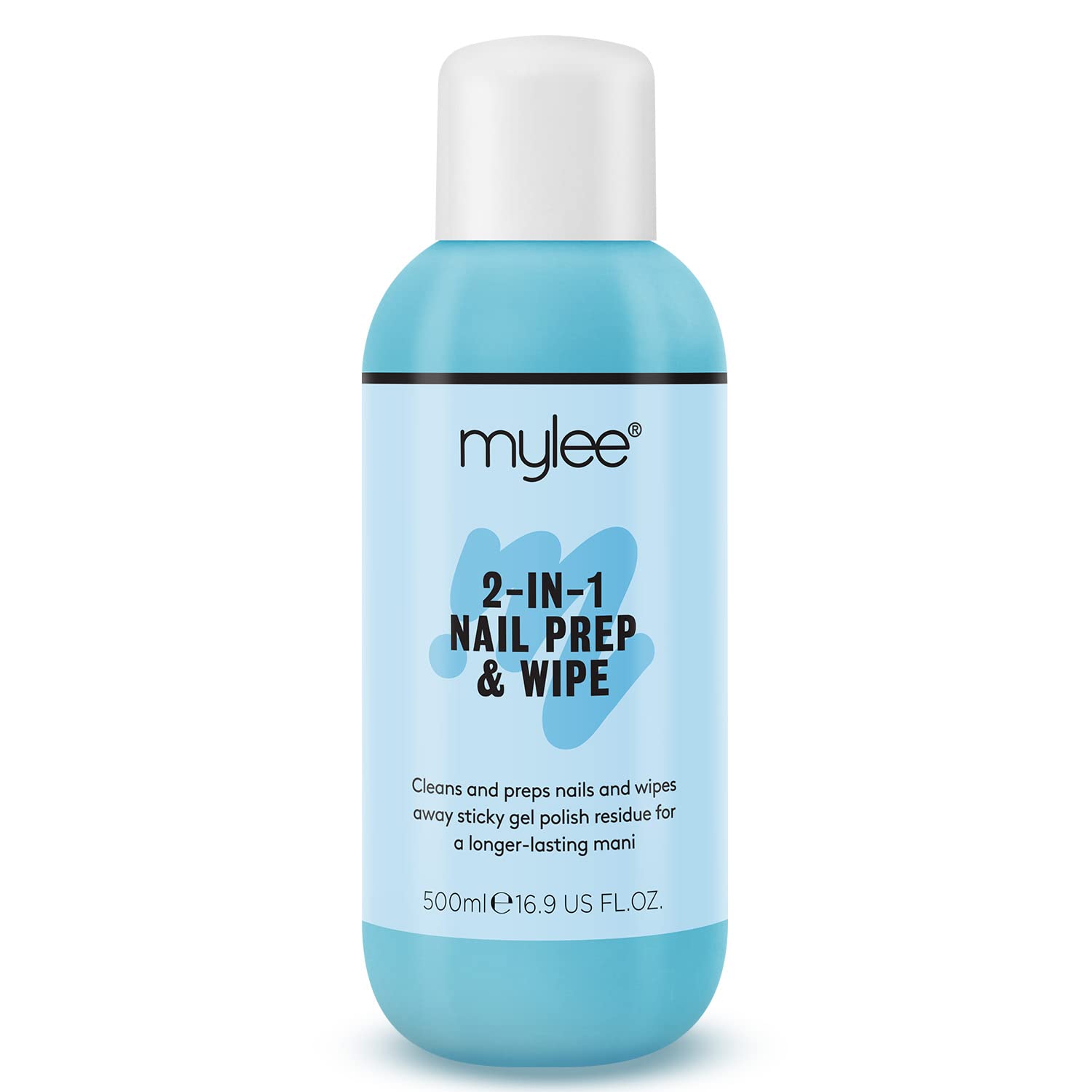 Mylee Prep + Wipe Gel Nail Polish Residue Cleaner Remover, 500ml Bottle, Gel Nail Preparation, UV LED Manicure Gel Polish Base Wipe, Multi-Purpose for Sanitising Nail Plate & Removing Tacky Layer