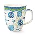 Beach Batik Blue Shells Starfish Sand Dollar Mug Porcelain 15 Ounces