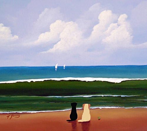 Black Yellow Lab Labrador Retriever DOG Seascape Art print by Todd Young TOGETHER