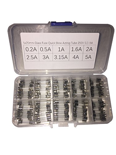 NYANDU LATTECH 100 PCS 5x20mm Fast Blow 0.2A 0.5A 1A 1.6A 2A 2.5A 3A 3.15A 4A 5A 250V Auto Car Truck Glass Tube Fuses Assorted Kit
