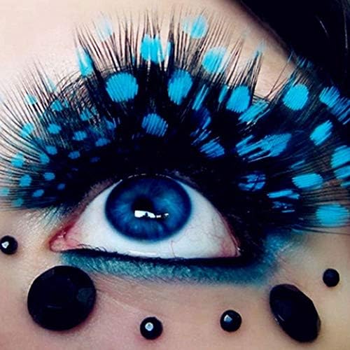 Color Feathers Eyelashes Exaggerated False Peacock Spot Dots Eyelashes for Art Latin Party Stage Makeup (spot,black)(Lake blue spot)