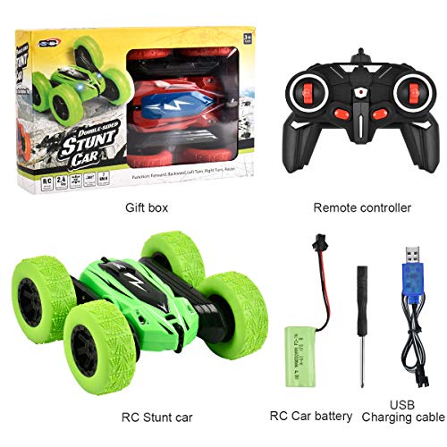 SB Toys RC Stunt Car RC Car Remote Control Car, 360 Degree Flips Double Sided Rotating Race Car, Remote Controlled Car for Kids, 4WD Monster Truck Tumbling Crawler Vehicle, Best Gift for Kids Green - Thumbnail 6