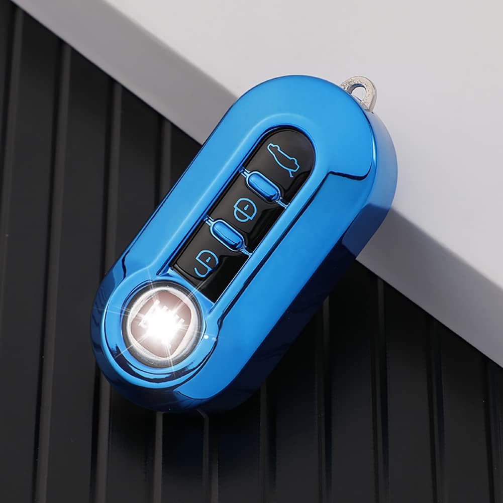 3 Buttons Car Key Cover Compatible for Fiat 500 500L Lancia Brava Bravo Ducato Fiorino Punto Panda Palio Sedici Stilo Lounge,TPU Silicone Key Fob Protective Case(Blue)