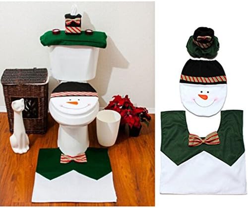CELLTEK Santa Toilet Seat Cover, Rug Set and Tissue box Cover Set (Green)
