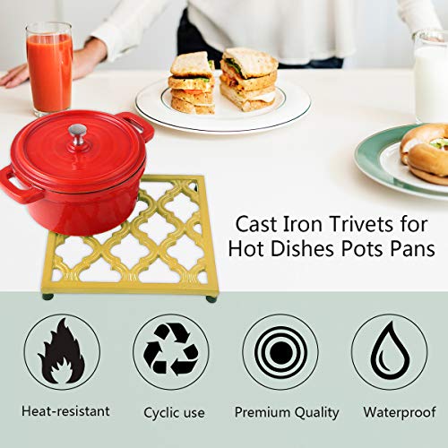 Square Cast Iron Trivet Yellow Cream Metal Trivets for Kitchen Dining
