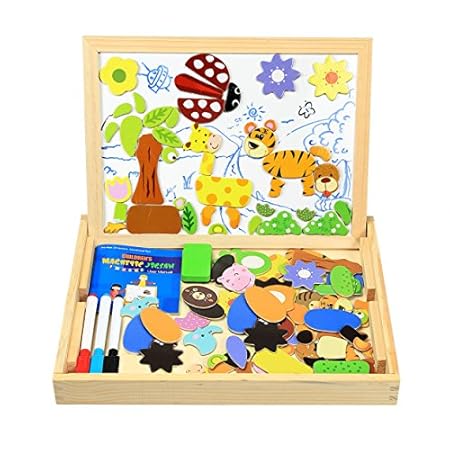 Magnetisches Holzpuzzle, InnooBaby 100 Stück Doppelseitige Holzpuzzle, Magnetisches Holzspielzeug, Puzzle aus Holz, Pädagogische Lernspiel, Tolles Geschenk für Baby Kleinkinder ab 3 Jahre