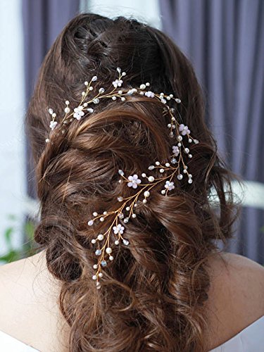 Yean Wedding Hair Vine Gold Headband Bridal Branch Crystal Wreath Bridal Vine Rose Hair Vine Gold Bridal Hair Wedding Hairstyle for Bride and Bridesmaid - 19.68inches