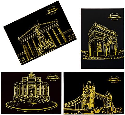 Nj365 4 PCS Scratch Art Gift Set For Children - 7.87 X 5.51 Inch Night View Scratch Board