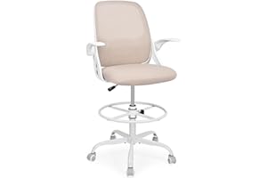 Moustache Drafting Chair,Tall Office Chair Ergonomic Computer Standing Desk Chair with Lumbar Support and Footrest Ring-White